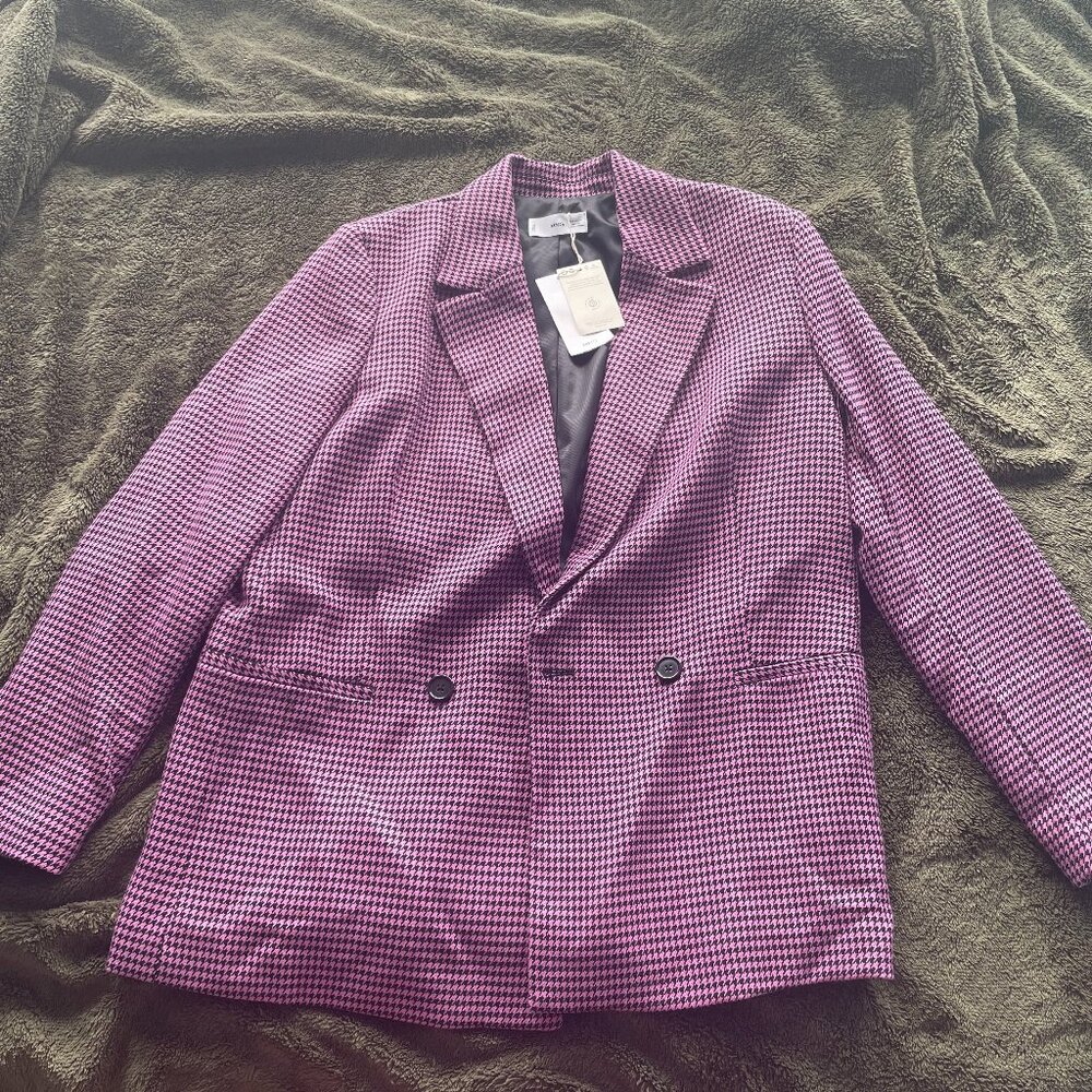 Mango XL Women's Pink Houndstooth wool-blend Blazer